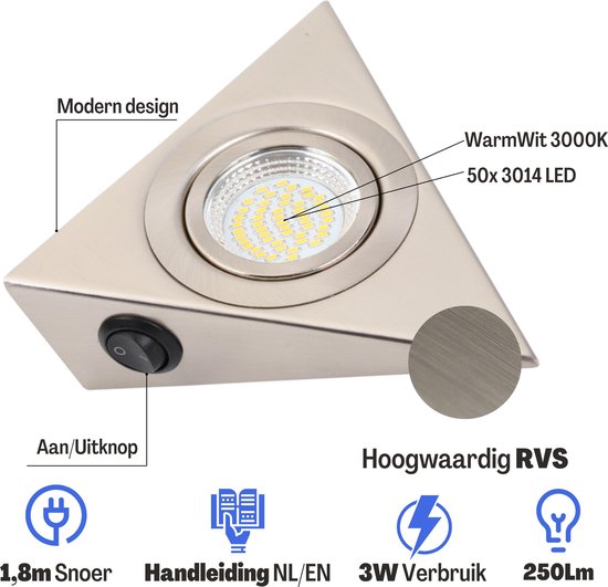 3x Duurzame LED Onderbouwverlichting Keukenverlichting Driehoek - Ook  voor... | bol.com