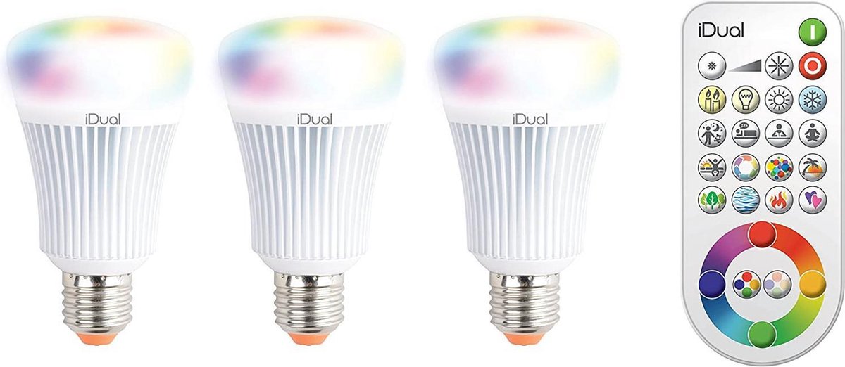 iDual JE0127083 3 lampen met afstandsbediening, E27, 11 W, vele kleuren en  dimbaar | bol