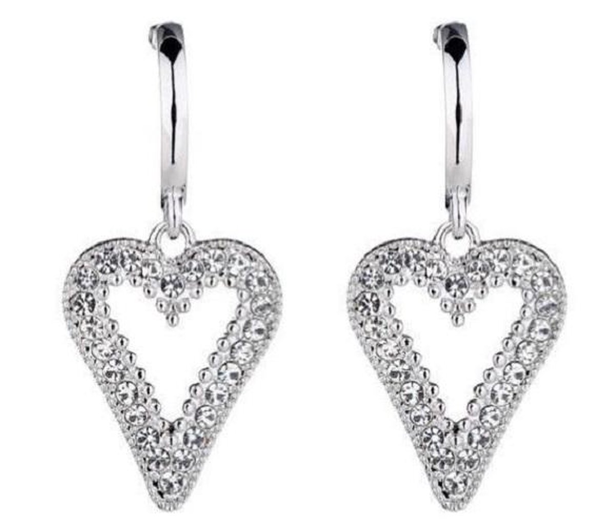 Schitterende Zilver Plated Oorhangers met Hartje belegd met Zirkonia Steentjes