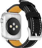 Geschikt voor Apple Watch bandje 42 / 44 / 45 / 49 mm - Series 1 2 3 4 5 6 7 8 SE Ultra - Smartwatch iWatch horloge band - 42mm 44mm 45mm 49mm - Fungus - PU Leer - Zwart - Sleeve