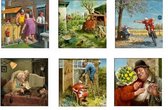 Marius van Dokkum set wenskaarten. 6 x 2 kaarten / afbeeldingen: De druppel - Turbo - Kippenhok - Doe-het-zelver - Recht uit het hart - Meegaan met je tijd.10x10 cm.