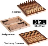 3 in 1 Schaakset, Checkersbord en Backgammon – Schaakspel inclusief schaakstukken en stenen - Opklapbaar Schaakbord - Schaken - Dammen - 39 x 39 cm