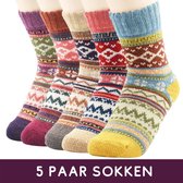 Warme winter sokken dames - set van 5 paar - Vintage design Noorse stijl - maat 35 tot 39 - Cadeautip