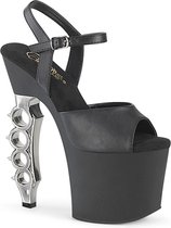 Pleaser Sandaal met enkelband, Paaldans schoenen -35 Shoes- IRONGRIP-709 Paaldans schoenen Zwart/Zilverkleurig