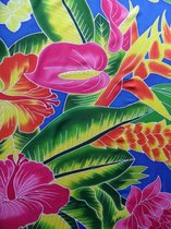 hamamdoek, pareo, sarong, wikkelrok, handgeschilderd figuren bloemen patroon lengte 115 cm breedte 165 kleuren blauw rood roze groen geel wit.