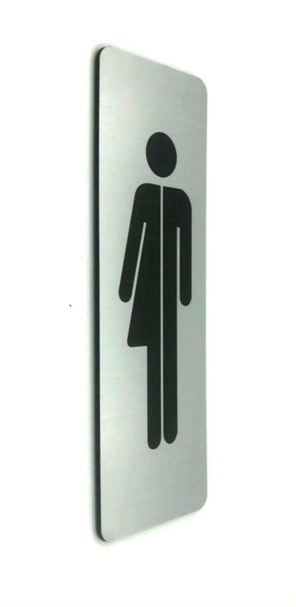 Deurbordje - WC bordje - WC - Toiletbord - Bordje - RVS Look - Pictogram - Genderneutraal Dames Heren - Vrouw - Man - incl. 3M-tape plakstrip - 150 mm x 50 mm x 1,6 mm - 5 Jaar Garantie