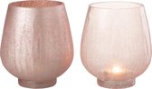 J-Line Windlicht Rond Craquele Mat/Blinkend Roze Large Assortiment Van Twee