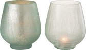 J-Line Windlicht Rond Craquele Mat/Blinkend Groen Large Assortiment Van Twee