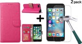 iPhone SE 2022 hoesje bookcase / iPhone SE 2020, 7, 8 hoesje wallet case Pink - iPhone SE 2020, hoesje bookcase Portemonnee- iPhone 7, 8 Hoesje book cover hoesjes met 2 pack Screen