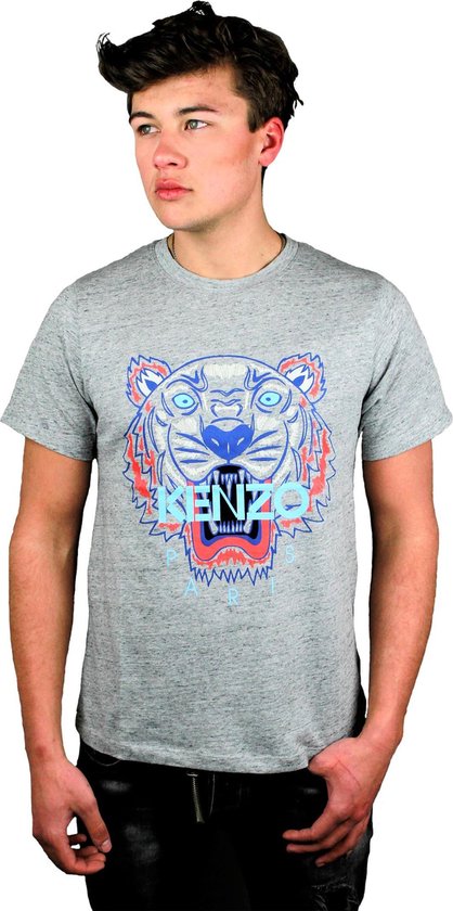 Kenzo Bedrukt Logo T-Shirt |Grijs met Blauwe Letters |L | bol.com