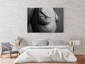 Fotoschilderij van de borsten van een vrouw met druppels water op geborsteld aluminium 120cmX80cm (wanddecoratie)