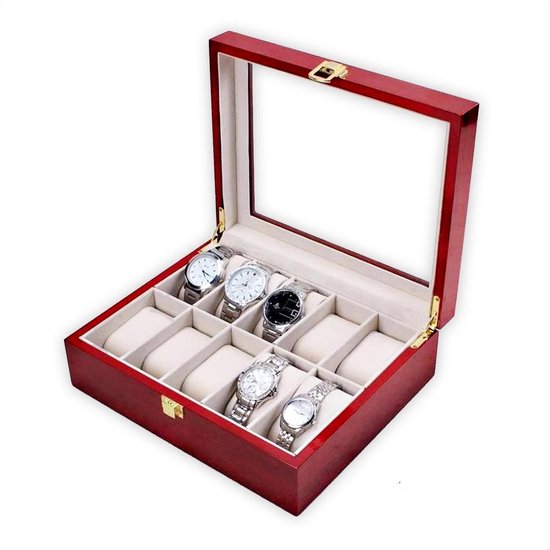 bol.com | Horloge box voor uw juwelen en sieraden - 10 compartimenten met  kussentjes - Hout