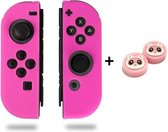 Siliconen Joy-Con Controller Hoesjes + Gaming Thumbsticks (1 Set = 2 Thumbgrips) | Beschermhoes Skin | Geschikt voor Nintendo Switch & Lite | Softcover Case | Thumb grips | Grip | Roze + Beer