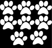 Hondenpootje / hondenpootjes - wit - autostickers - 8 stuks – 9,5 cm x 11,5 cm – hondenpoot - hondensticker