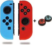 Siliconen Joy-Con Controller Hoesjes + Gaming Thumbsticks (1 Set = 2 Thumbgrips) | Beschermhoes Skin | Geschikt voor Nintendo Switch & Lite | Softcover Case | Thumb grips | Grip | Rood/Lichtb