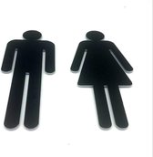 Deurbordje Toilet - WC bordjes – Tekstbord WC – Toilet bordje – Heren Dames – Man Vrouw - Bordje – Zwart - Pictogram – Set van 2 - Zelfklevend – 5,5 cm x 15 cm x 1,6 mm - 5 Jaar Ga