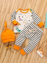 Baby Kleding 3-Delige Set - Oranje - Dinosaurus - Baby Kleertjes - Dieren - Baby Kleding Jongens - Baby Kleding Meisje - Baby Pakje - Unisex