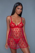 Valentine Transparante Babydoll Set - Rood - XXXL - Rood - Sexy Lingerie & Kleding - Lingerie Dames -  Dames Lingerie - Babydoll Setjes