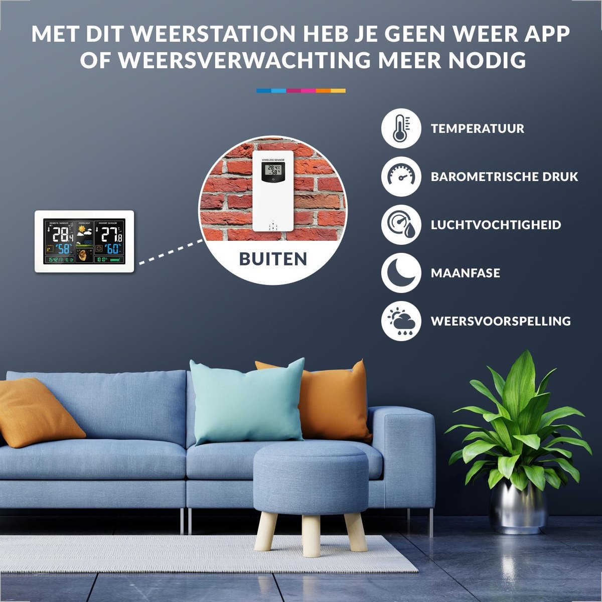Draadloos weerstation Weersvoorspeller Binnen- en buitenthermometer