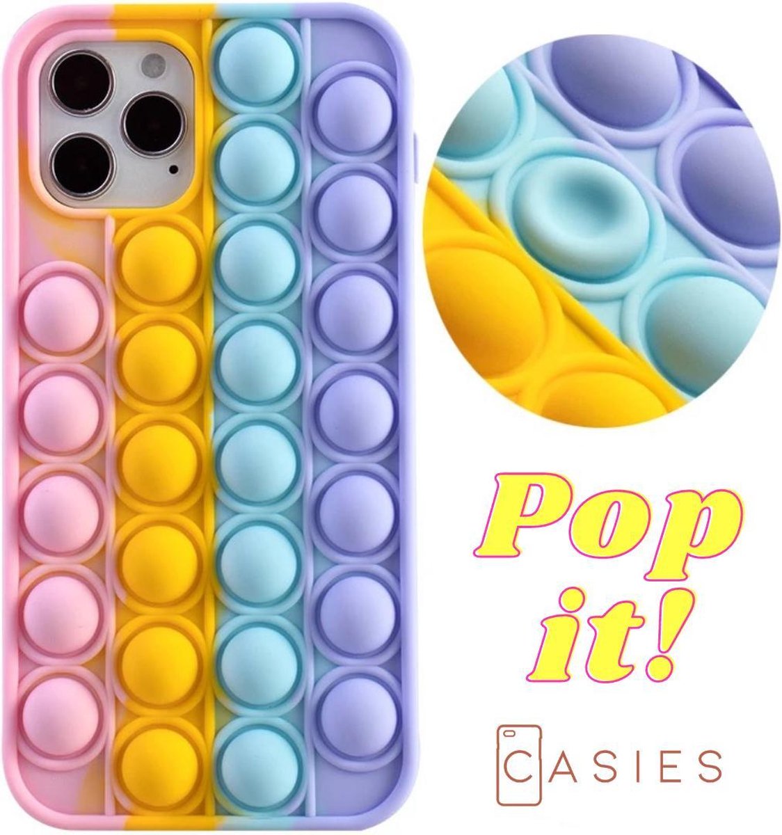 Casies Apple iPhone SE 2020/ 8/ 7 Pop It Fidget Toy telefoonhoesje - Rainbow case - Gezien op TikTok - Soft case hoesje - Fidget Toys - Casies