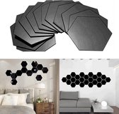 Zwart Hexagon Sticker Spiegels - 12 stuks - Acryl Wandspiegel - 18 cm x 16 cm - Plakspiegel - Zeshoek Zeskant - Woonkamer - Gadgetpanda