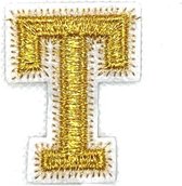 Alfabet Letter Strijk Embleem Patch Goud Wit Letter T / 3.5 cm / 4.5 cm