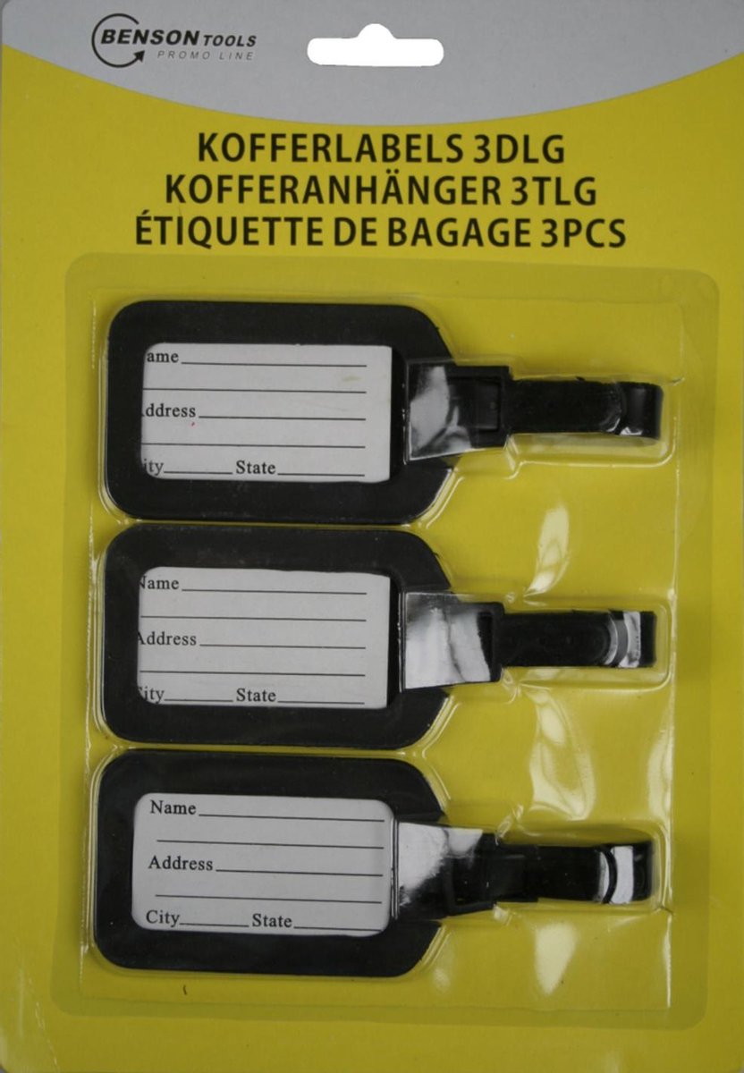 Bagagelabel - 3 stuks - Kunststof - Zwart