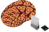 4 Rubberen Onderzetters - Design Pizza Party - Rond