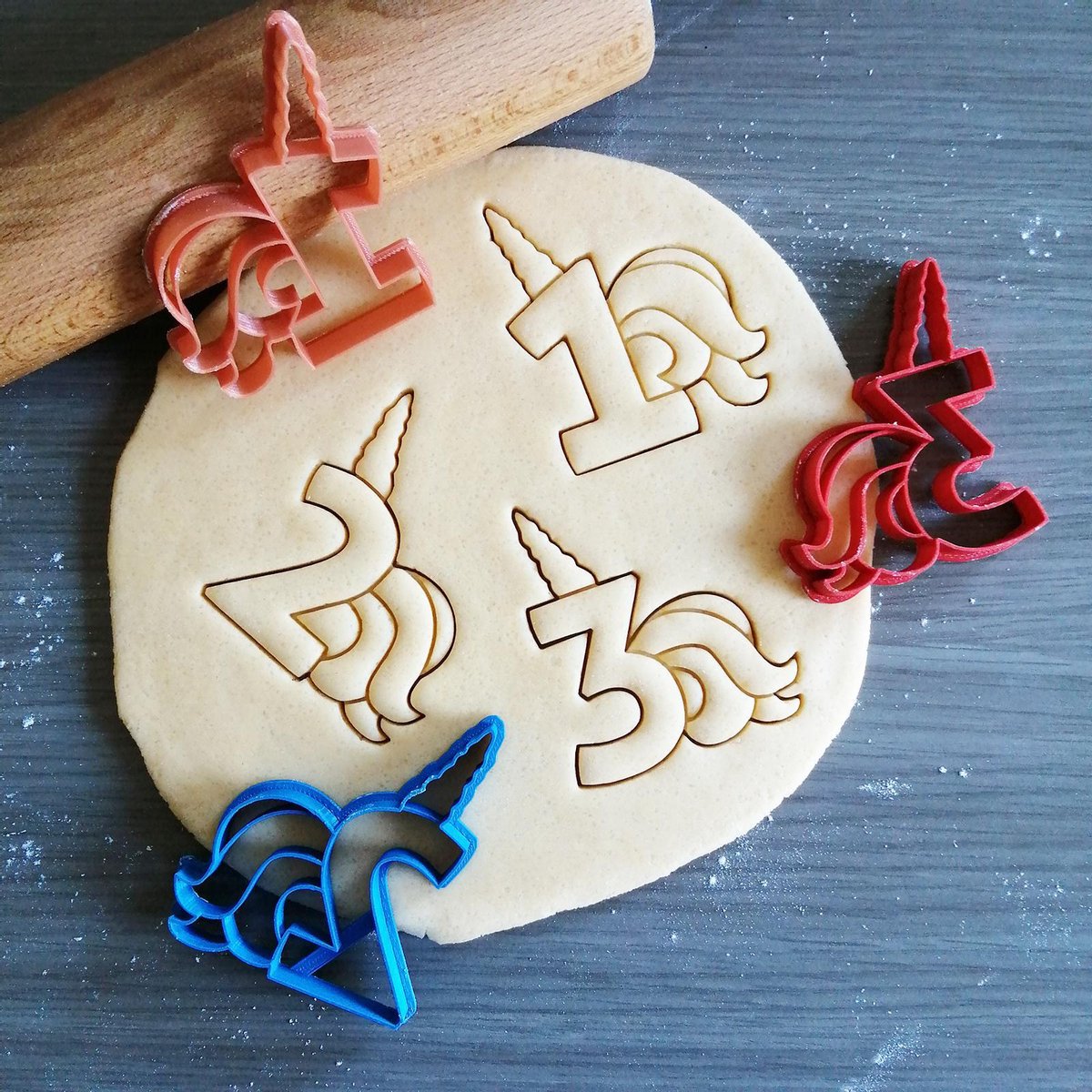 Koekjesvorm | 3-delige set | Eenhoorn - Unicorn | Verjaardag - Cijfer - Nummer - 1 2 3 | Cookie cutter | Uitsteekvorm | Bakvorm | 8cm