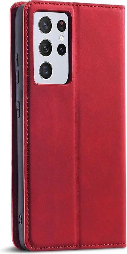 Bookcase de Luxe en cuir PU pour Samsung Galaxy S21 Ultra | Étui en cuir de haute qualité | Étui pour téléphone | Porte-monnaie | Rouge