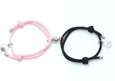 Armband set met magneet - Koppel armband - Zwart-Roze - Armband dames - Armband heren - Romantisch cadeau - Vriendschap armband