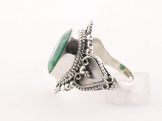Bague artisanale en argent avec émeraude - taille 16,5