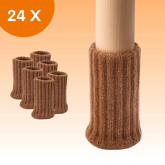 FLOOQ - Stoelpoot Doppen – met Anti-Kras Vilt – 25-50mm – Stoelpoot beschermers - Vloerbescherming - Stoelpoot Sokken – Stoelpootbeschermers – 24 Stuks – Bruin – Rond