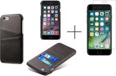 Card Case voor Apple iPhone 8 | iPhone 7 | iPhone SE 2020 | PU Leren Back Cover | Luxe Telefoonhoesje | Pasjeshouder | Zwart + 1x Screenprotector iPhone 8