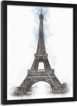 Foto in frame , Eiffeltoren  ,70x100cm , zwart wit blauw , wanddecoratie