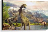 Canvas  - Dinosaurussen in Meer  - 90x60cm Foto op Canvas Schilderij (Wanddecoratie op Canvas)