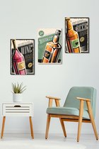 3d hout Retro Poster 3 stuk Wine Whishy Beer