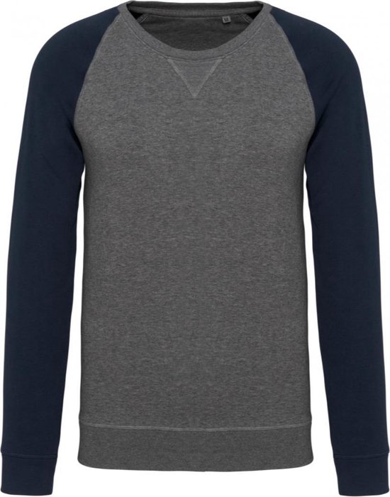 Pull homme bicolore BIO col rond manches raglan Blauw Foncé Taille 3XL