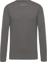 Heren-t-shirt BIO-katoen ronde hals lange mouwen Maat S Donker Grijs.