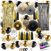 Fissaly 68 stuks Zwart & Goud XL Decoratie Feestpakket Versiering - Gouden Ballonnen & Slingers – Verjaardag Feest, Sarah, Abraham, Bruiloft & Trouwen