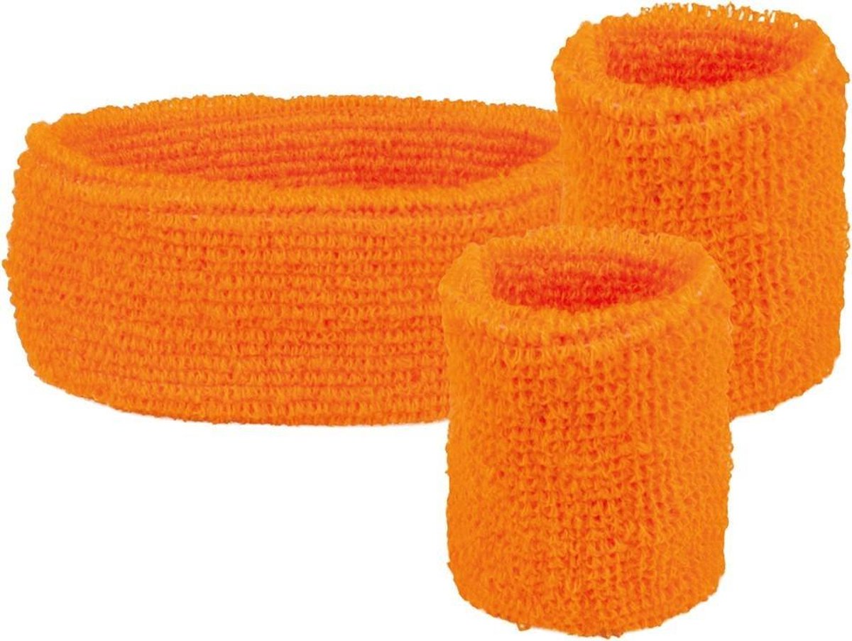 4 Sets zweetbandjes - 2 polsbandjes, 1 hoofdband - neon oranje - Koningsdag - voetbal - Nederlands Elftal
