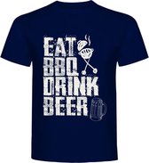 T-Shirt - Casual T-Shirt - Fun T-Shirt - Fun Tekst - Lifestyle T-Shirt - Vintage - - Barbecue - Zomer - Tuin - Eat - BBQ - Drink - Beer - Navy - Maat S