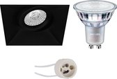 PHILIPS - LED Spot Set - MASTER 927 36D VLE - Primux Nivas Pro - GU10 Fitting - DimTone Dimbaar - Inbouw Vierkant - Mat Zwart - 3.7W - Warm Wit 2200K-2700K - Trimless - Kantelbaar - 150mm