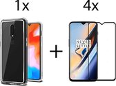 Oneplus 6T hoesje siliconen case transparant -  Full Cover - 4x Oneplus 6T screenprotector screen protector