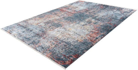 Lalee Medellin- Vloerkleed- perzisch- Superzacht- Vintage- look- laag polig- Tapijt- Karpet - 120x170 cm- Blauw Oranje Beige