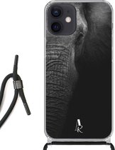 iPhone 12 Mini hoesje met koord - Elephant Black and White