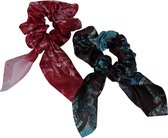 Jessidress Scrunchies met satijn strik Haar Elastiek met print - Roze/Groen