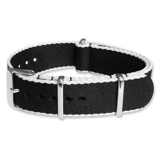Seatbelt NATO Horlogeband Deluxe Nylon Strap Zwart Wit 18mm