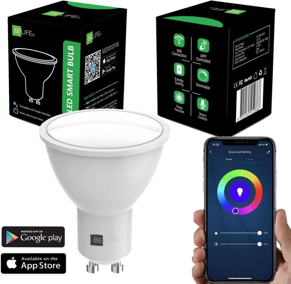 BELIFE® Smart Spot - GU10 LED Lamp - Slimme Lampen - Inbouwspot - Dimbaar - RGB