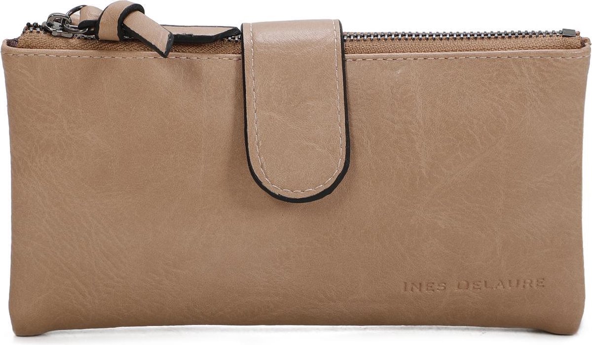 Portemonnee 2 ritsen en 10 pasjes Ines Delaure creme